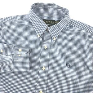 Lauren Ralph Lauren Mens 16 Blue Gingham Non Iron Classic Fit Shirt